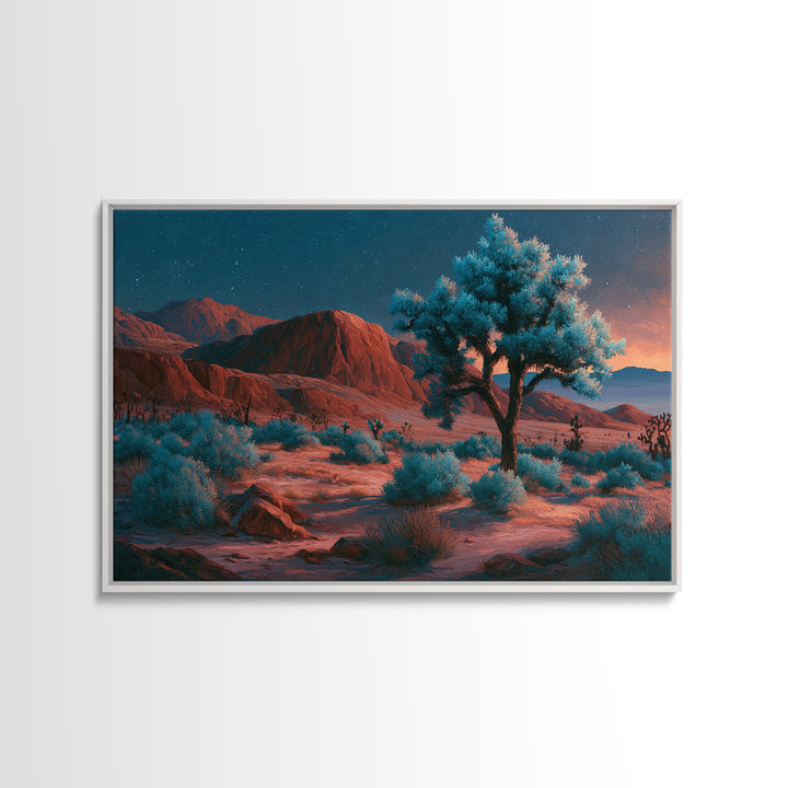 Joshua Tree under Star Filled Night Framed Canvas Print, Desert Art, Mountain Wall Art, Southwestern Decor, Oil Painting, DES-3x2-10