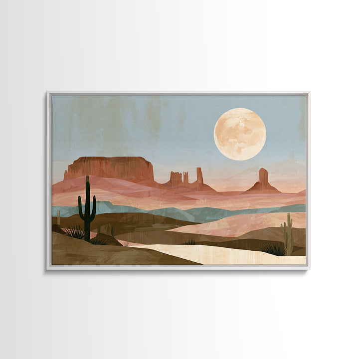 Desert Moon over Rolling Sand Framed Canvas Print, Desert Art, Modern Wall Art, Southwestern Decor, Oil Painting, Desert, DES-3x2-14