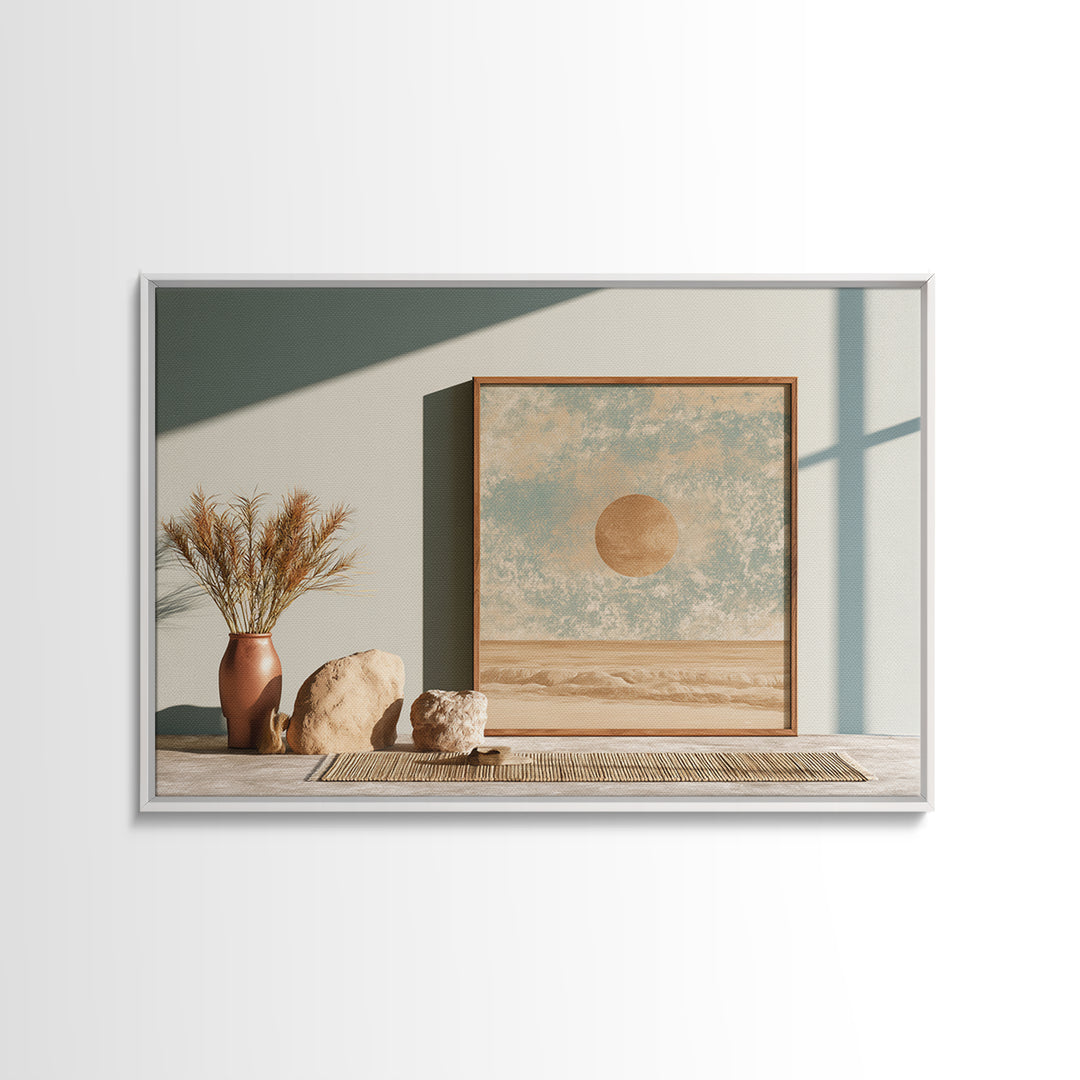 Minimal Beige Sun Framed Canvas Print, Desert Art, Abstract Wall Art, Southwestern Decor, Desert, Digital Download Art, DES-3x2-2