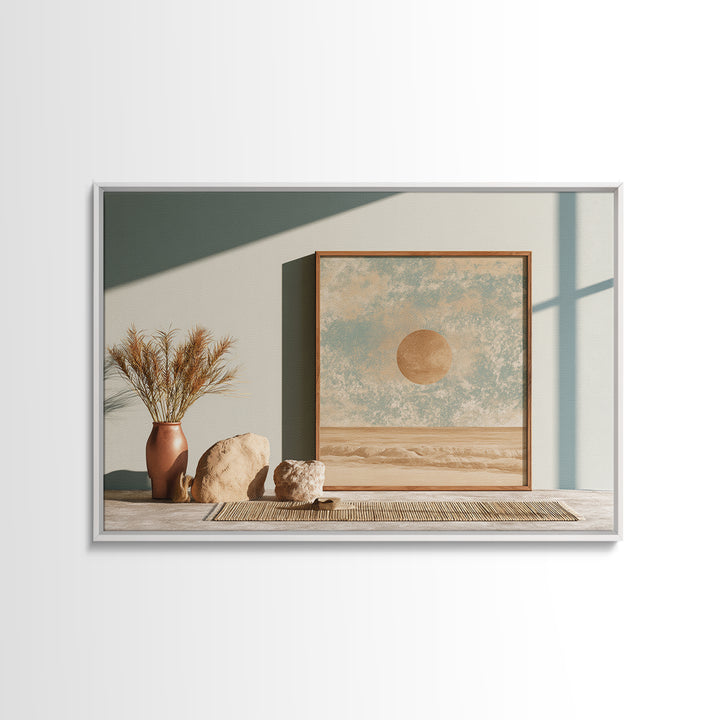 Minimal Beige Sun Framed Canvas Print, Desert Art, Abstract Wall Art, Southwestern Decor, Desert, Digital Download Art, DES-3x2-2