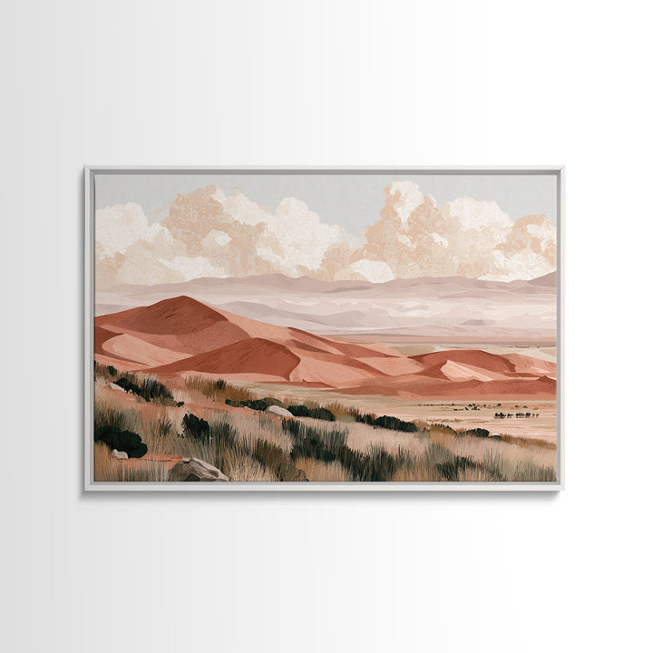 Saharan Dunes with Tiny Caravan Silhouettes Canvas Print, Desert Art, Digital Download Art, Southwestern Decor, Oil Painting, DES-3x2-30