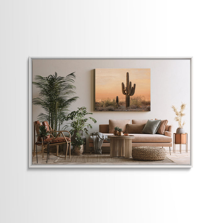 Saguaro Cactus under Orange Sunset Sky Canvas Print, Desert Art, Minimalist Decor, Southwestern Decor, Fine Art, Desert, DES-3x2-53