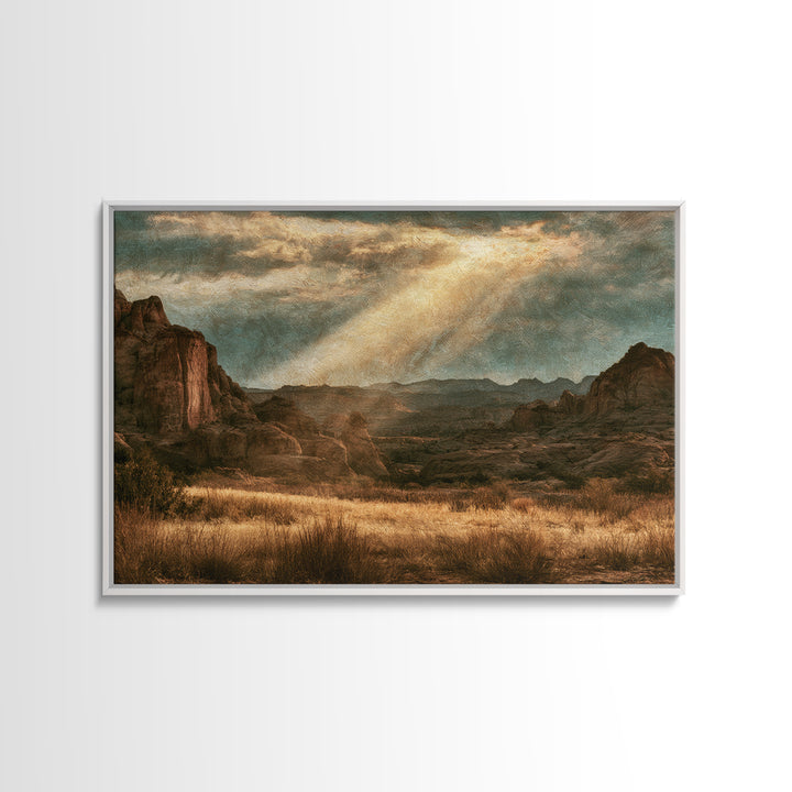 Sandstone Canyon with Dramatic Light Beam Canvas Print, Desert Art, Oil Painting, Southwestern Decor, Desert, Bedroom Wall Art, DES-3x2-68