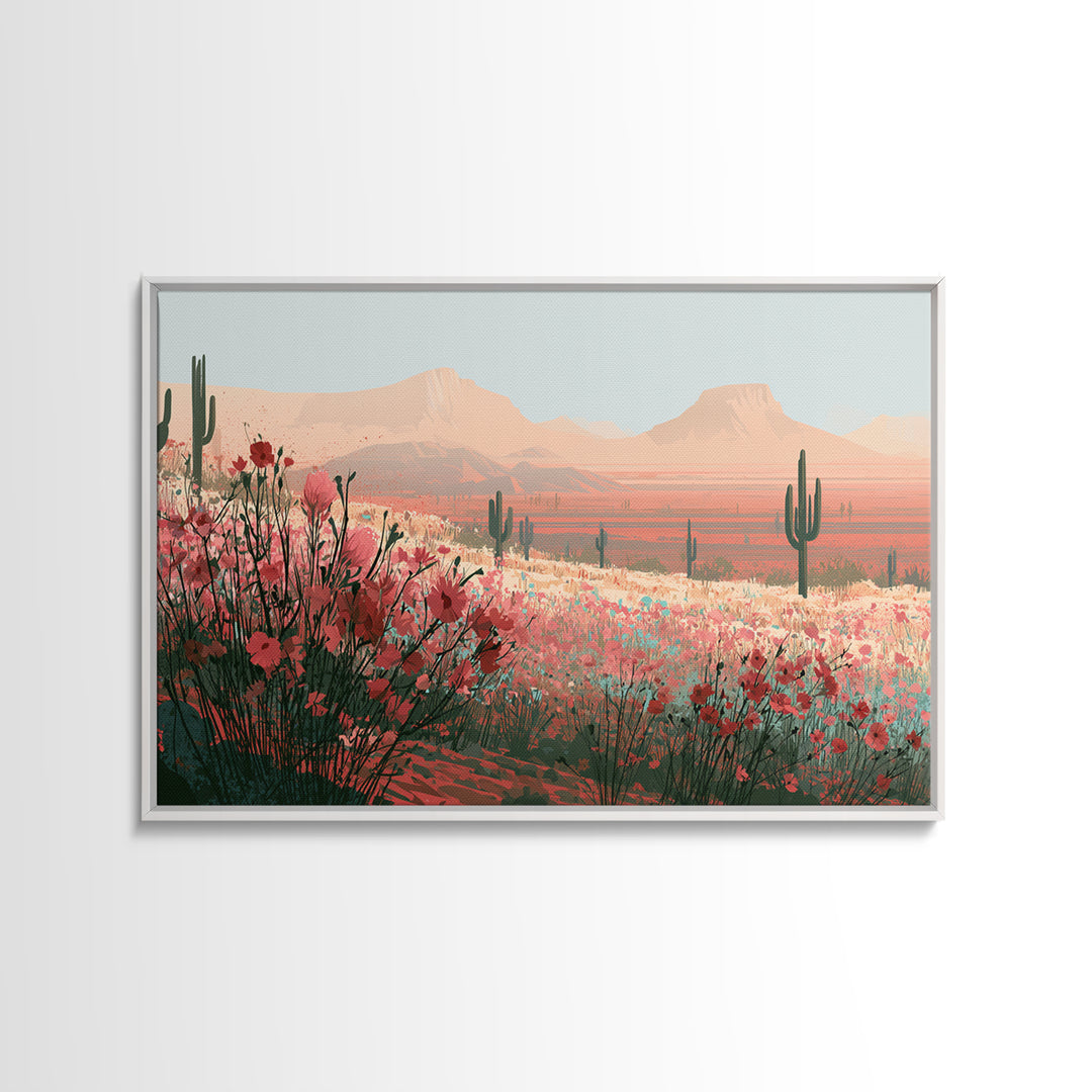 Desert Wildflowers After Spring Rain Framed Canvas Print, Desert Art, Original Art, Southwestern Decor, Fine Art, Desert, DES-3x2-80