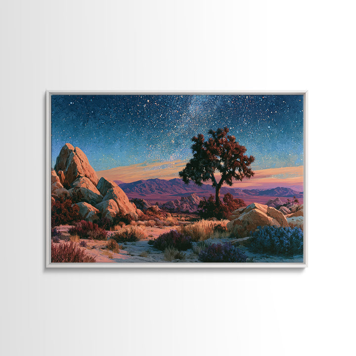 Joshua Tree under Star Filled Night Framed Canvas Print, Desert Art, Statement Artwork, Southwestern Decor, Fine Art, Desert, DES-3x2-82