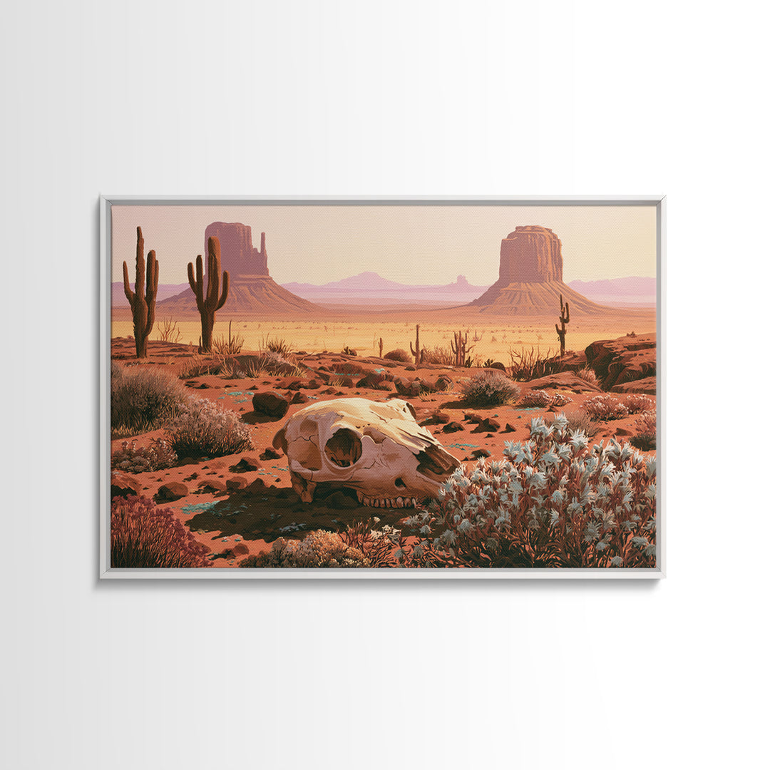 Sun Bleached Skull and Desert Flowers Canvas Print, Desert Art, Printable Art, Southwestern Decor, Oil Painting, Desert, DES-3x2-88