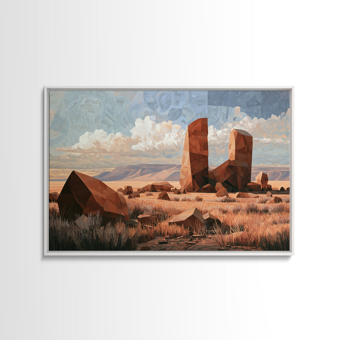 Terracotta and Cream Geometric Landscape Canvas Print, Desert Art, Neutral Decor, Southwestern Decor, Fine Art, Desert, DES-3x2-94