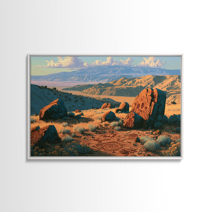 Ancient Desert Petroglyph Design Framed Canvas Print, Desert Art, Room Decor, Southwestern Decor, Desert, Abstract Wall Art, DES-3x2-97