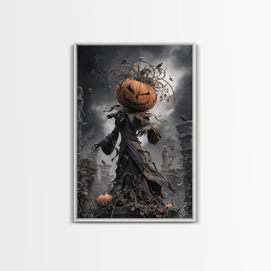 The Jack-O'-Lantern King, Vertical Wall Art, Spooky Home Decor, Canvas Print, Halloween Wall Decor, Gothic Home Decor, Macabre Wall Art