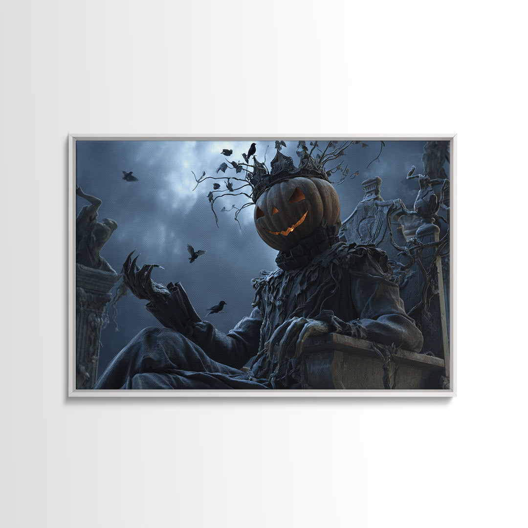 The Jack-O'-Lantern King, Landscape Wall Art, Macabre Wall Art, Framed Canvas Print, Halloween Wall Decor, Gothic Home Decor