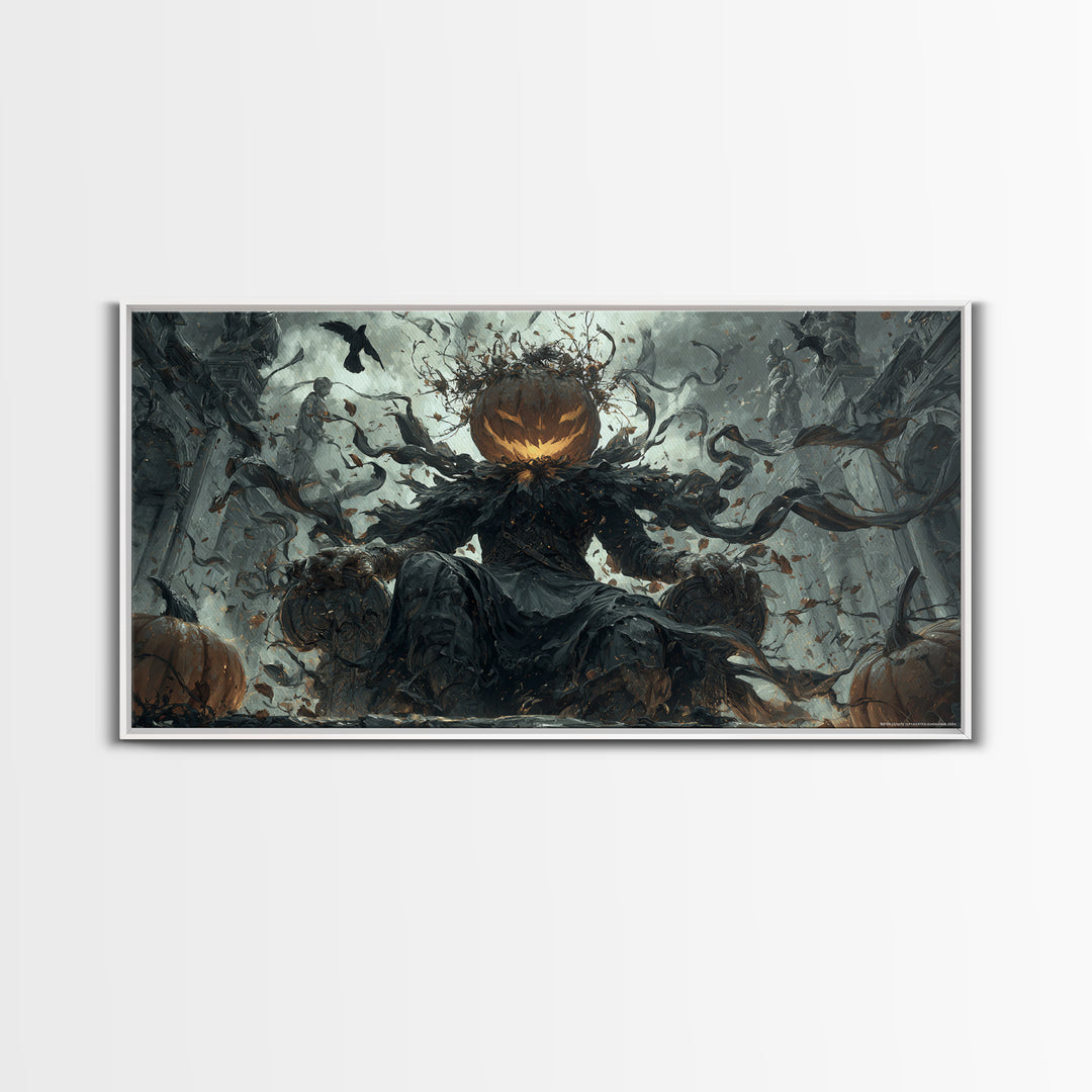 The Jack-O'-Lantern King, Wide Panoramic Art, Dark Fantasy Wall Art, Canvas Print, Halloween Wall Decor, Gothic Home Decor, Horror Wall Art