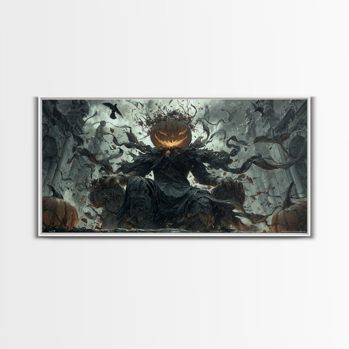 The Jack-O'-Lantern King, Wide Panoramic Art, Dark Fantasy Wall Art, Canvas Print, Halloween Wall Decor, Gothic Home Decor, Horror Wall Art
