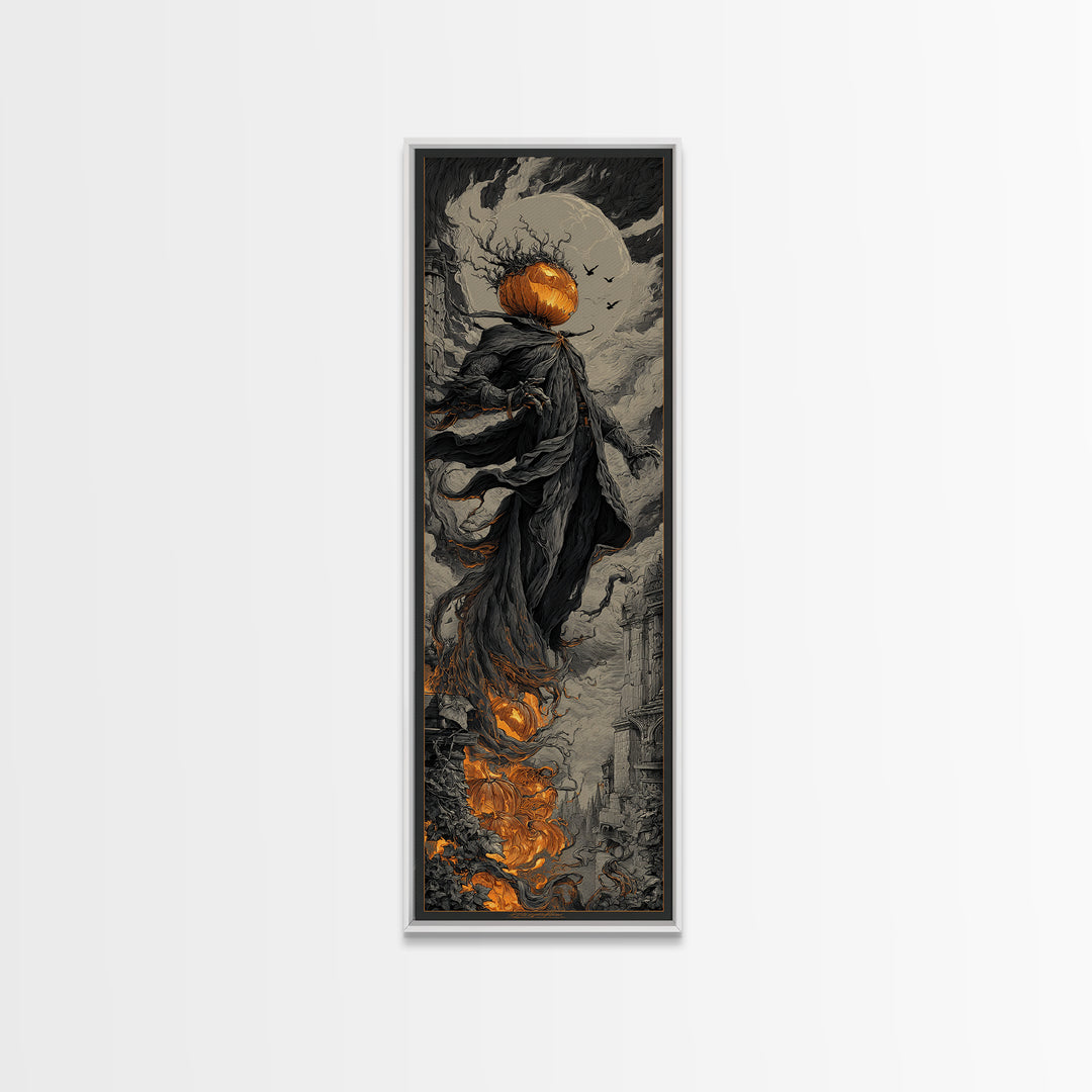 The Jack-O'-Lantern King, Tall Narrow Wall Art, Spooky Home Decor, Canvas Print, Halloween Wall Decor, Gothic Home Decor
