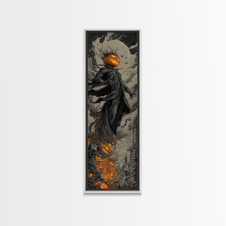 The Jack-O'-Lantern King, Tall Narrow Wall Art, Spooky Home Decor, Canvas Print, Halloween Wall Decor, Gothic Home Decor