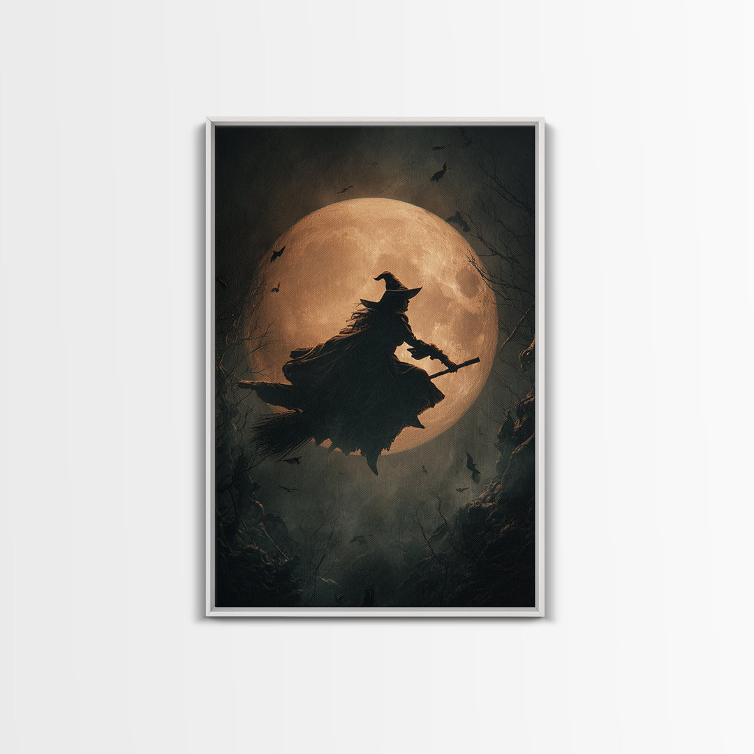 The Moonlit Witch, Vertical Wall Art, Macabre Wall Art, Framed Canvas Print, Halloween Wall Decor, Gothic Home Decor, Statement Wall Art