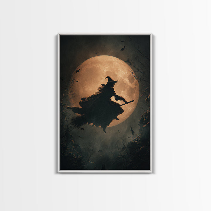 The Moonlit Witch, Vertical Wall Art, Macabre Wall Art, Framed Canvas Print, Halloween Wall Decor, Gothic Home Decor, Statement Wall Art
