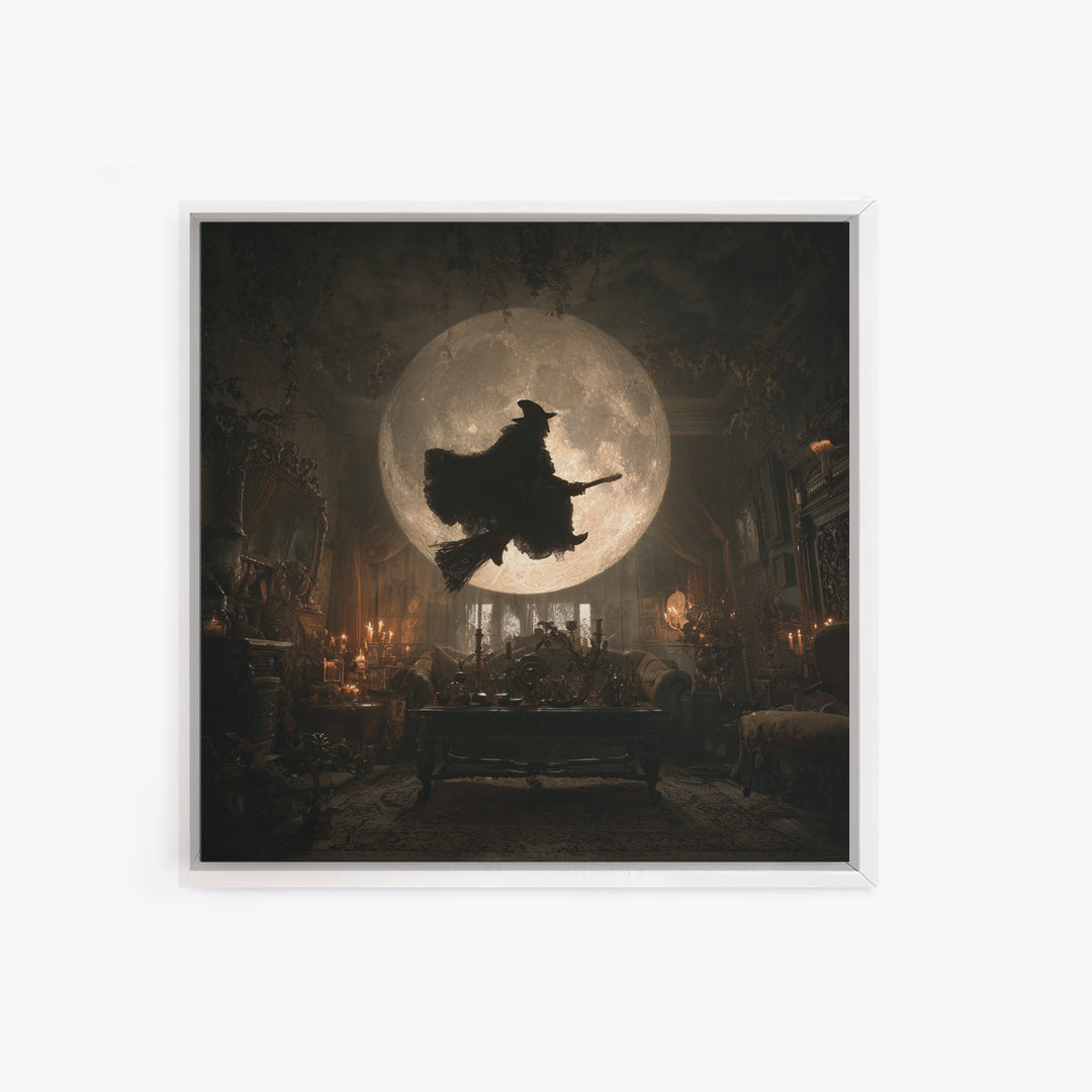 The Moonlit Witch, Square Wall Art, Haunted Gothic Art, Framed Canvas Print, Halloween Wall Decor, Gothic Home Decor, Dark Fantasy Art