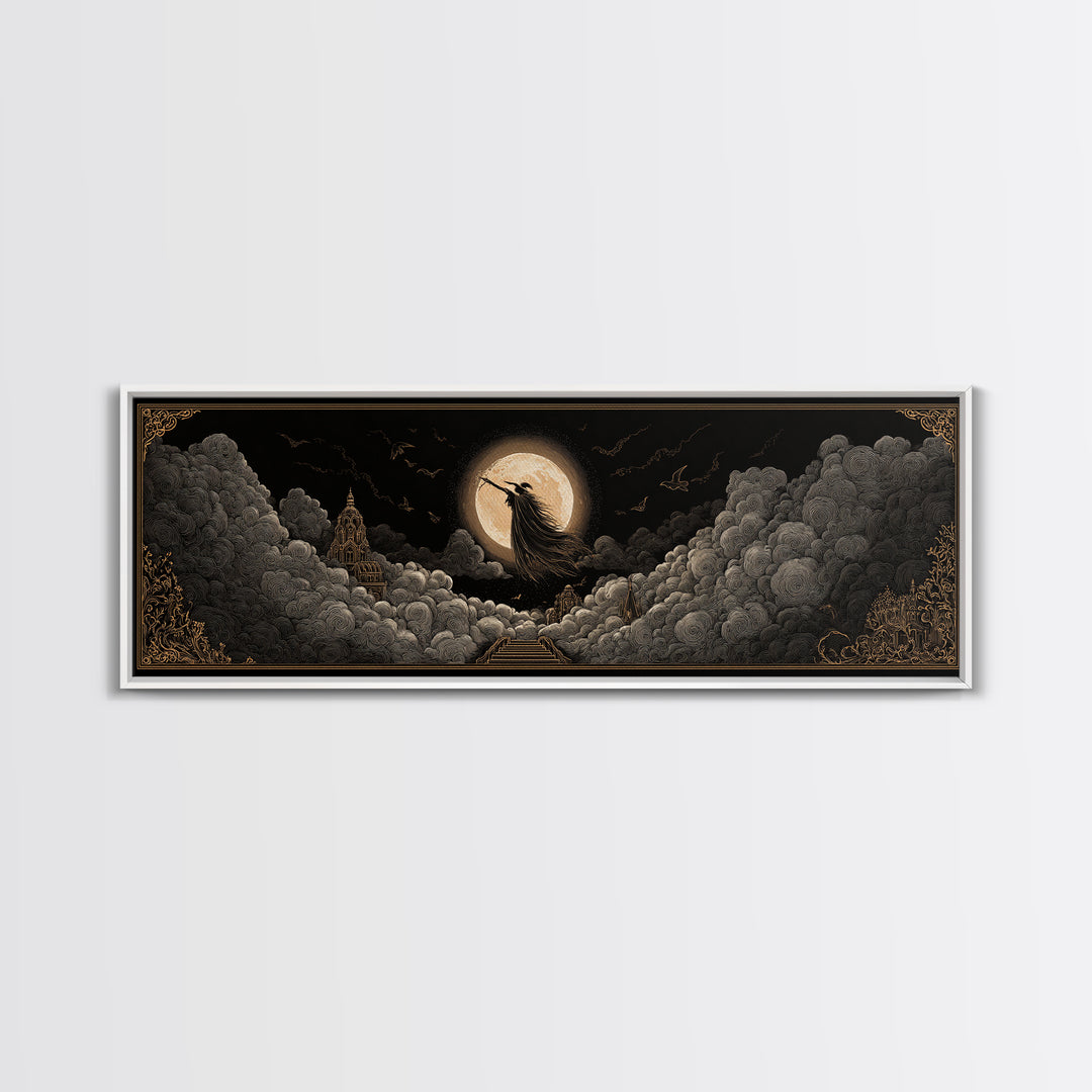 The Moonlit Witch, Extra Wide Wall Art, Dark Fantasy Wall Art, Canvas Print, Halloween Wall Decor, Gothic Home Decor, Spooky Wall Decor