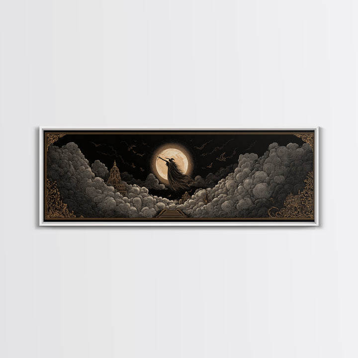 The Moonlit Witch, Extra Wide Wall Art, Dark Fantasy Wall Art, Canvas Print, Halloween Wall Decor, Gothic Home Decor, Spooky Wall Decor