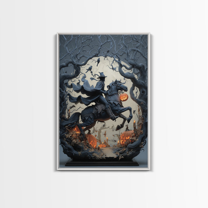 The Headless Horseman, Vertical Wall Art, Macabre Wall Art, Framed Canvas Print, Halloween Wall Decor, Gothic Home Decor, Statement Wall Art