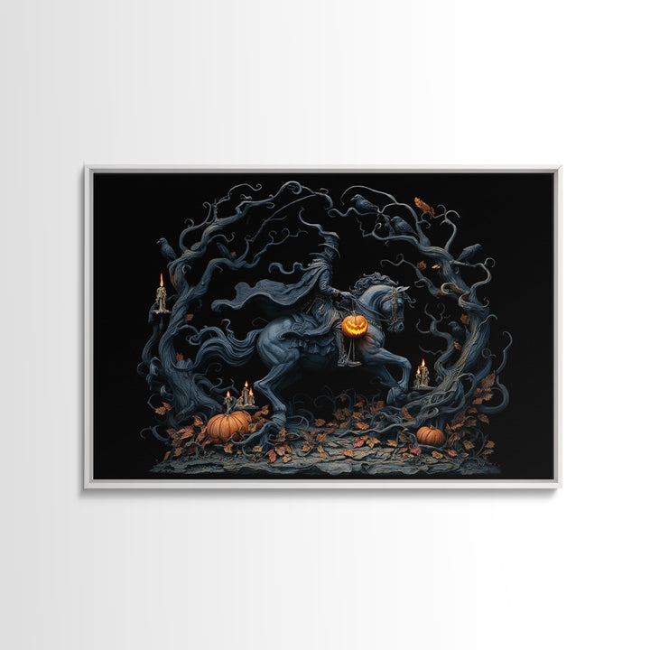 The Headless Horseman, Landscape Wall Art, Macabre Wall Art, Framed Canvas Print, Halloween Wall Decor, Gothic Home Decor, Spooky Wall Decor