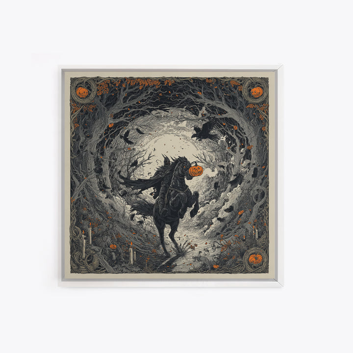 The Headless Horseman, Square Wall Art, Gothic Horror Wall Art, Framed Canvas Print, Halloween Wall Decor, Gothic Home Decor