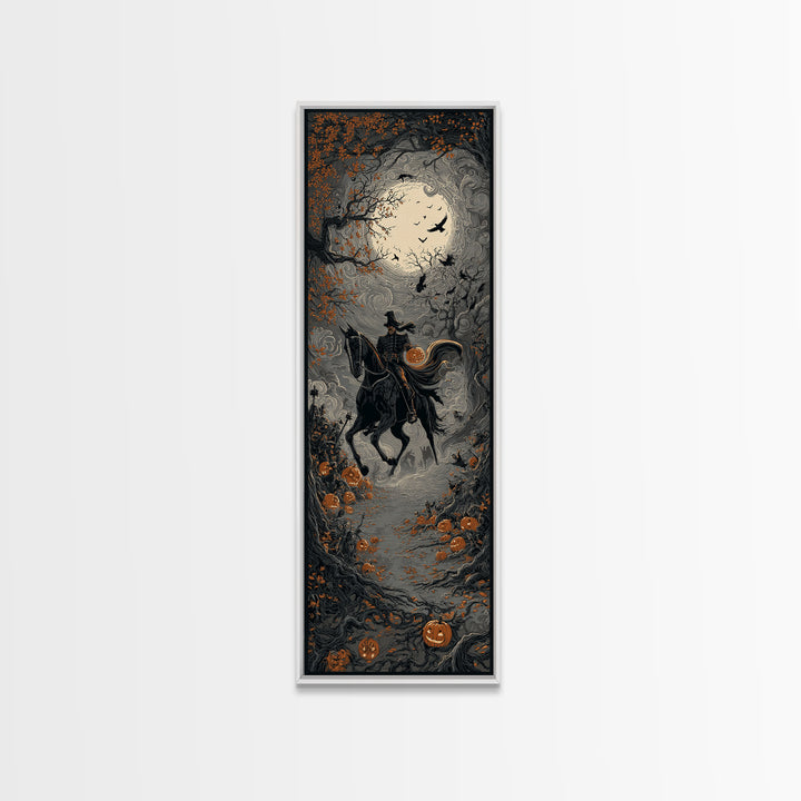 The Headless Horseman, Tall Narrow Wall Art, Haunted Gothic Art, Framed Canvas Print, Halloween Wall Decor, Gothic Home Decor