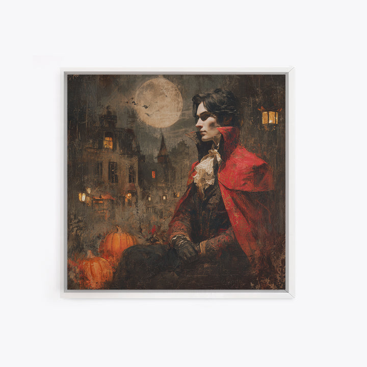 The Crimson Vampire, Square Wall Art, Macabre Wall Art, Framed Canvas Print, Halloween Wall Decor, Gothic Home Decor, Seasonal Home Decor