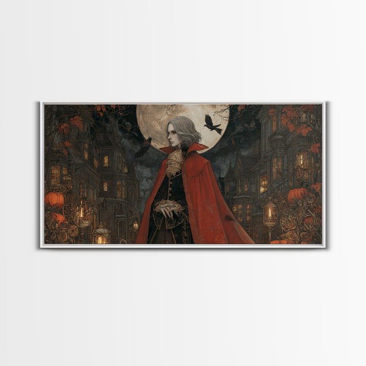 The Crimson Vampire, Wide Panoramic Art, Haunted Gothic Art, Framed Canvas Print, Halloween Wall Decor, Gothic Home Decor, Spooky Wall Decor