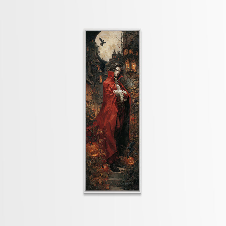 The Crimson Vampire, Tall Narrow Wall Art, Spooky Home Decor, Canvas Print, Halloween Wall Decor, Gothic Home Decor, Spooky Wall Decor