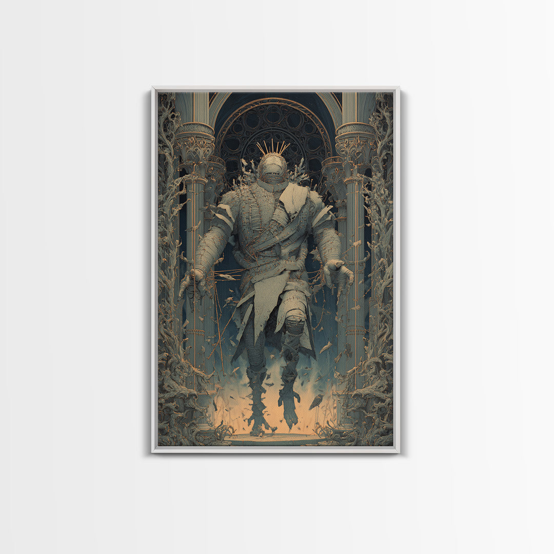 The Stitched Giant, Vertical Wall Art, Gothic Horror Wall Art, Framed Canvas Print, Halloween Wall Decor, Gothic Home Decor