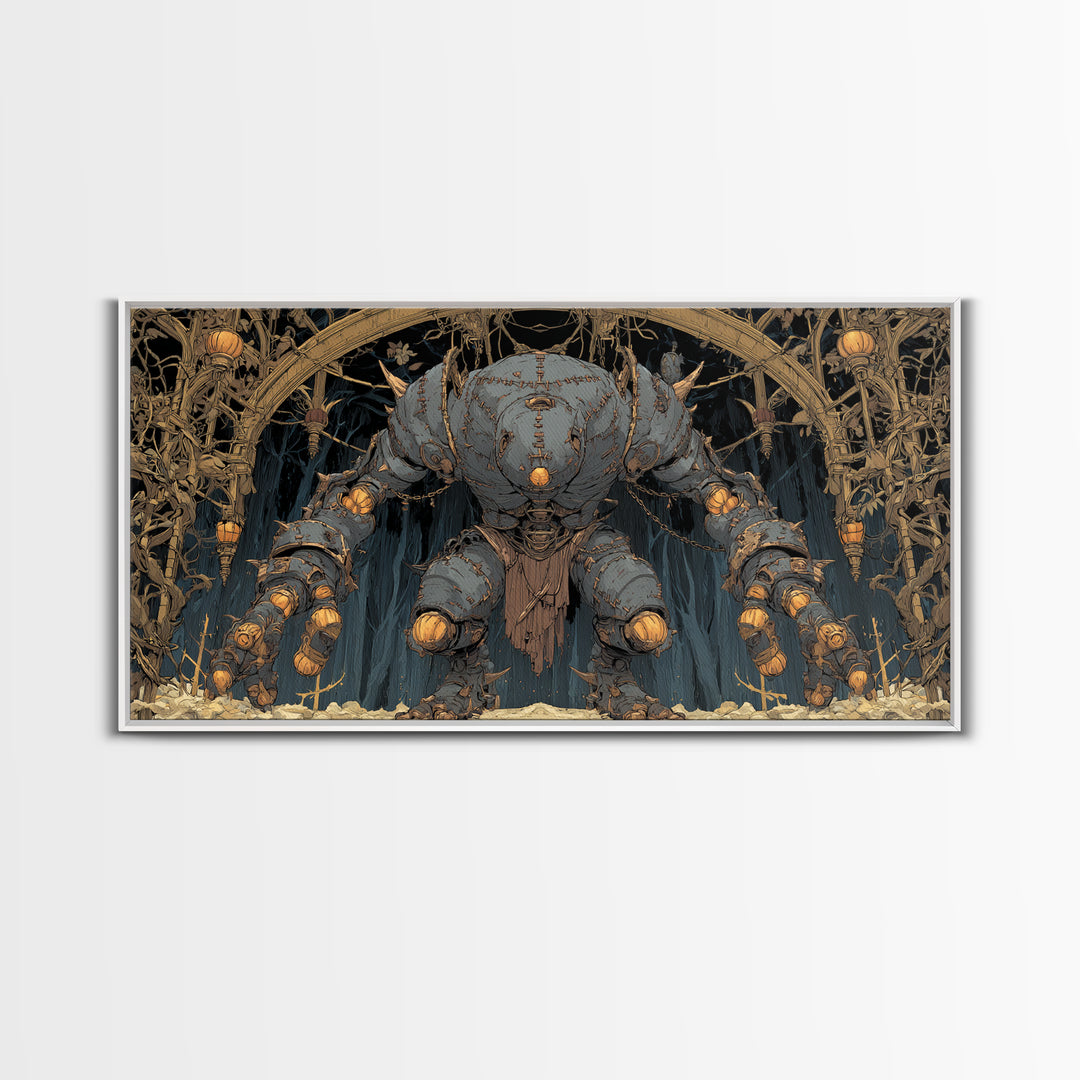 The Stitched Giant, Wide Panoramic Art, Haunted Gothic Art, Framed Canvas Print, Halloween Wall Decor, Gothic Home Decor, Dark Fantasy Art