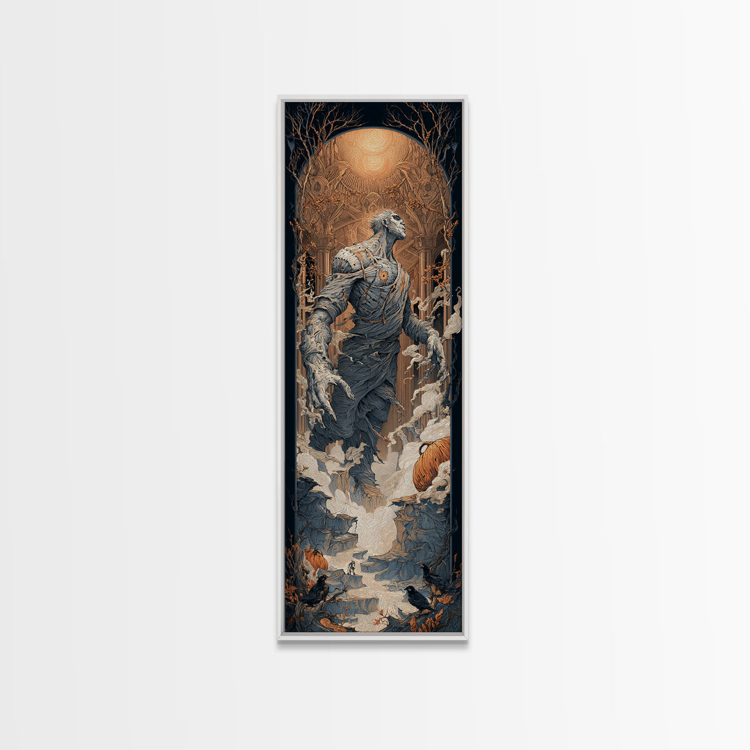 The Stitched Giant, Tall Narrow Wall Art, Gothic Horror Wall Art, Framed Canvas Print, Halloween Wall Decor, Gothic Home Decor