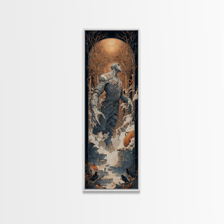 The Stitched Giant, Tall Narrow Wall Art, Gothic Horror Wall Art, Framed Canvas Print, Halloween Wall Decor, Gothic Home Decor