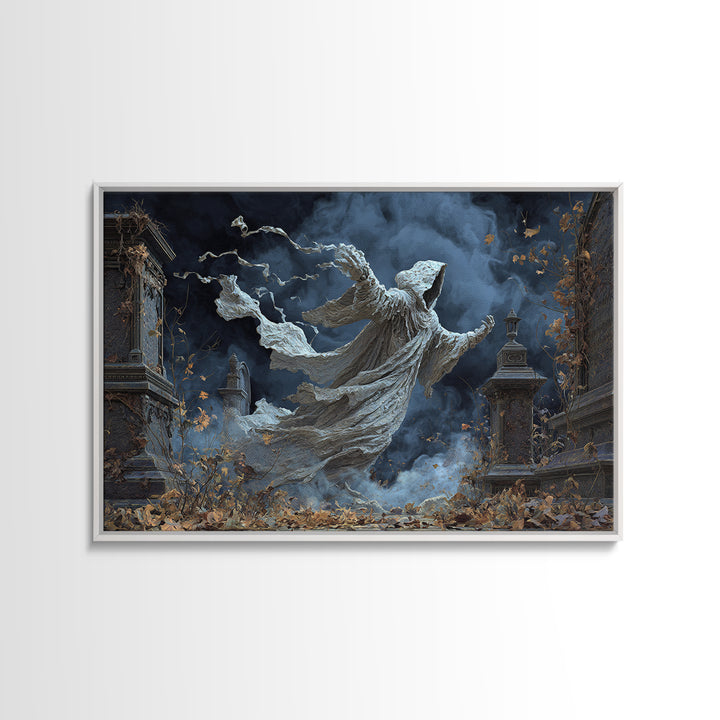 The Graveyard Ghost, Landscape Wall Art, Dark Halloween Decor, Canvas Print, Halloween Wall Decor, Gothic Home Decor, Statement Wall Art