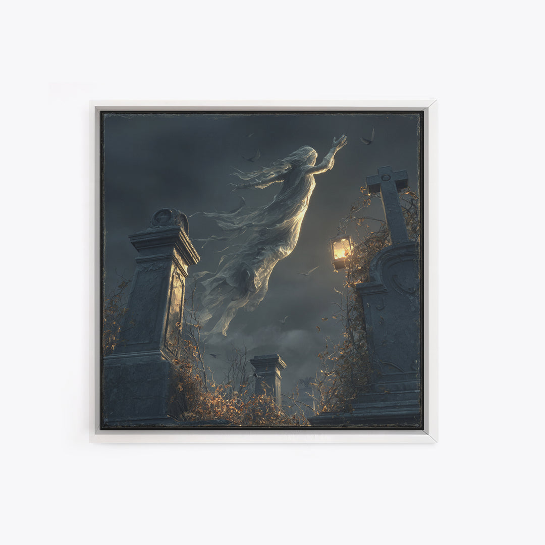 The Graveyard Ghost, Square Wall Art, Haunted Gothic Art, Framed Canvas Print, Halloween Wall Decor, Gothic Home Decor, Spooky Wall Decor
