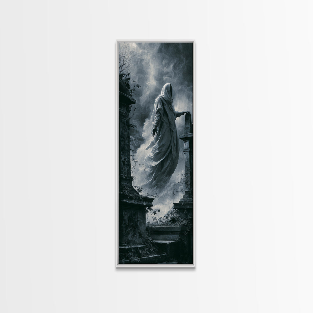 The Graveyard Ghost, Tall Narrow Wall Art, Spooky Home Decor, Canvas Print, Halloween Wall Decor, Gothic Home Decor, Spooky Wall Decor