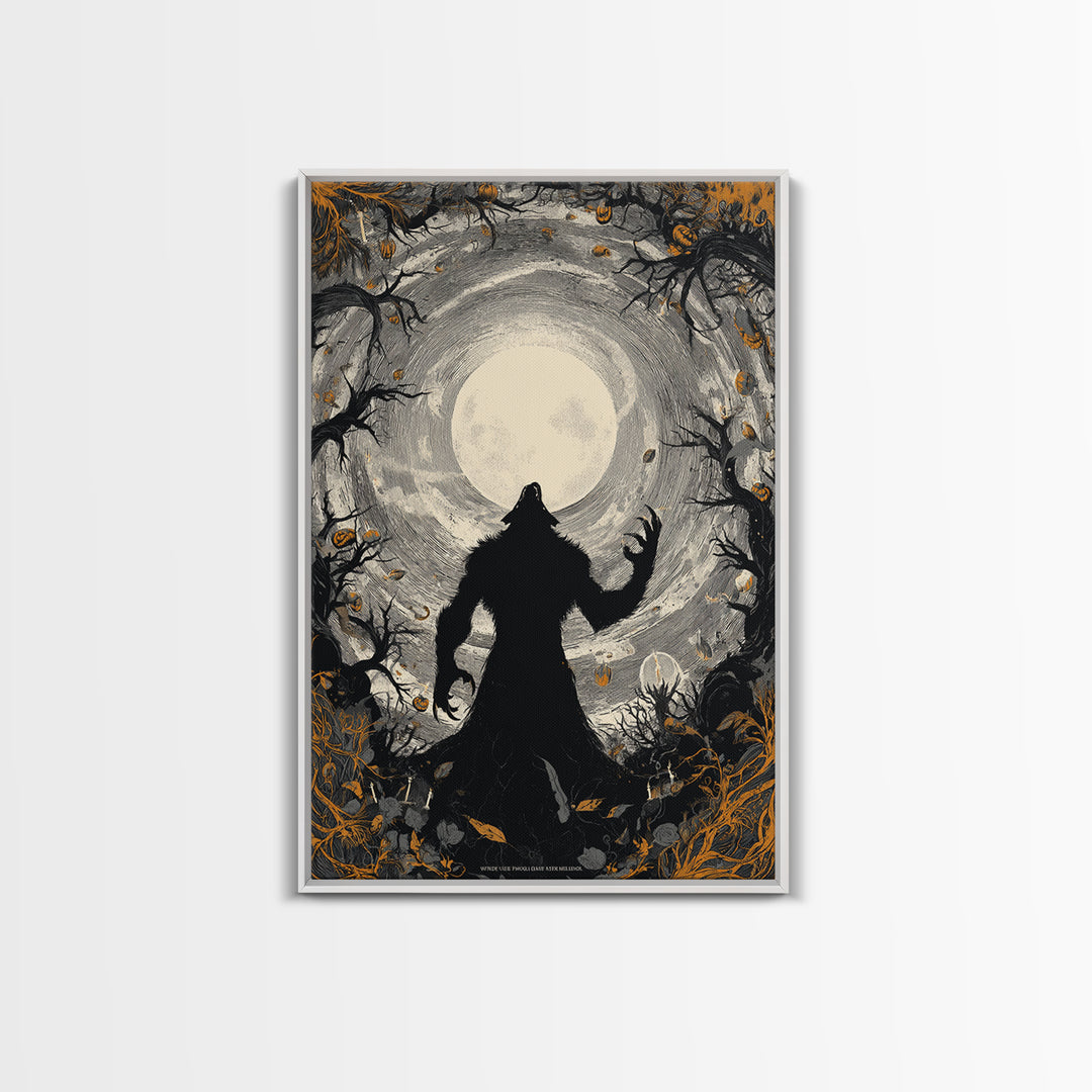The Moon-Cursed Werewolf, Vertical Wall Art, Spooky Home Decor, Canvas Print, Halloween Wall Decor, Gothic Home Decor, Statement Wall Art
