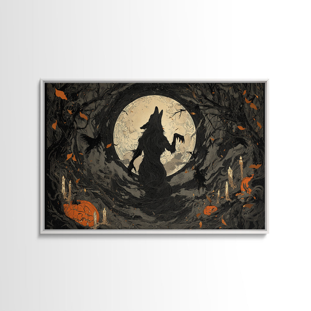 The Moon-Cursed Werewolf, Landscape Wall Art, Dark Halloween Decor, Canvas Print, Halloween Wall Decor, Gothic Home Decor