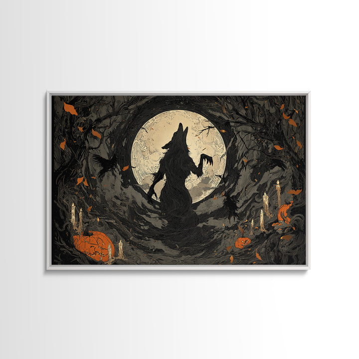 The Moon-Cursed Werewolf, Landscape Wall Art, Dark Halloween Decor, Canvas Print, Halloween Wall Decor, Gothic Home Decor