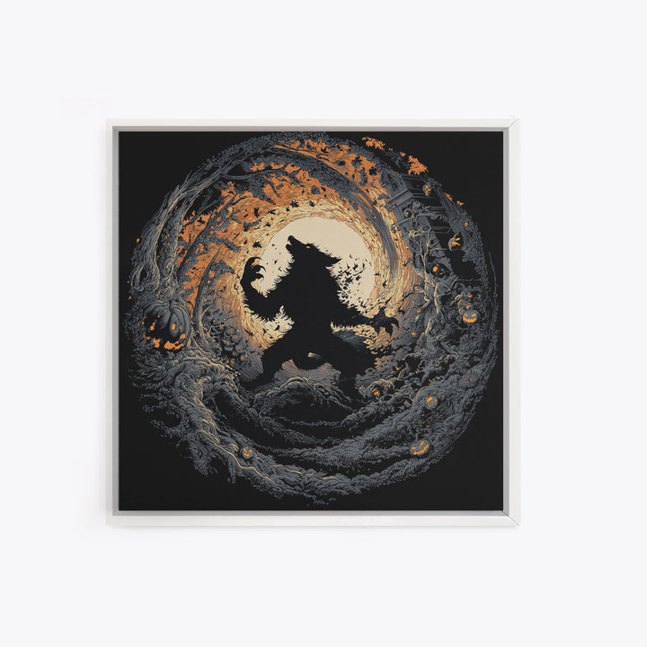 The Moon-Cursed Werewolf, Square Wall Art, Haunted Gothic Art, Framed Canvas Print, Halloween Wall Decor, Gothic Home Decor