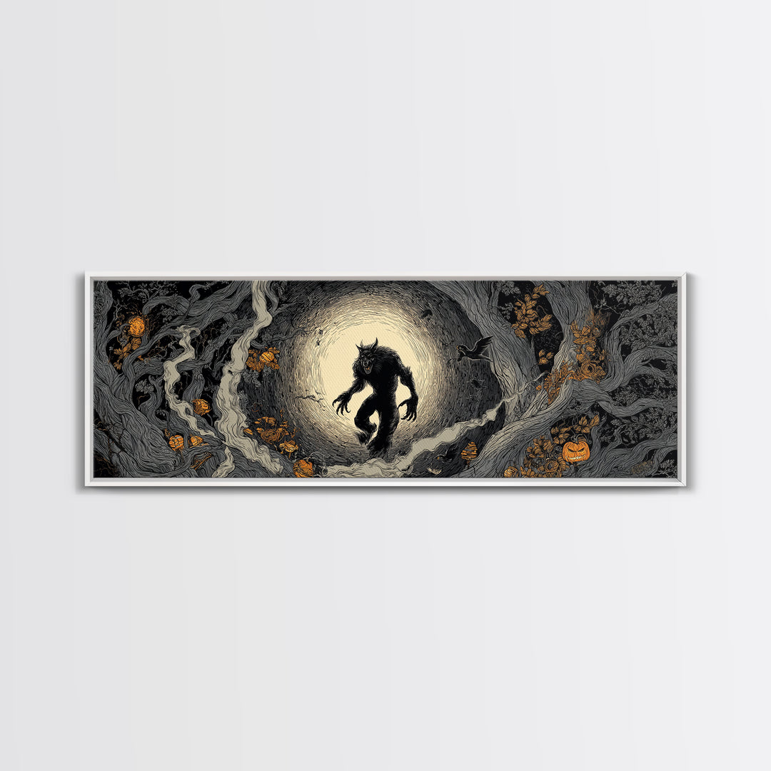 The Moon-Cursed Werewolf, Extra Wide Wall Art, Spooky Home Decor, Canvas Print, Halloween Wall Decor, Gothic Home Decor, Horror Wall Art