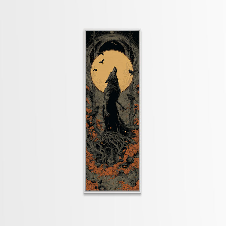 The Moon-Cursed Werewolf, Tall Narrow Wall Art, Dark Fantasy Wall Art, Canvas Print, Halloween Wall Decor, Gothic Home Decor