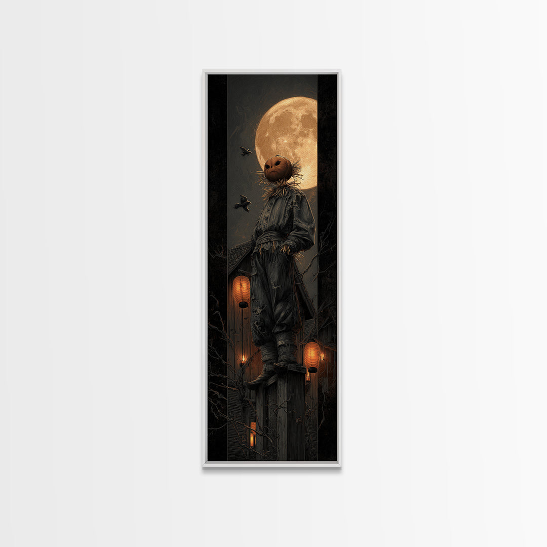 The Living Scarecrow, Tall Narrow Wall Art, Macabre Wall Art, Framed Canvas Print, Halloween Wall Decor, Gothic Home Decor