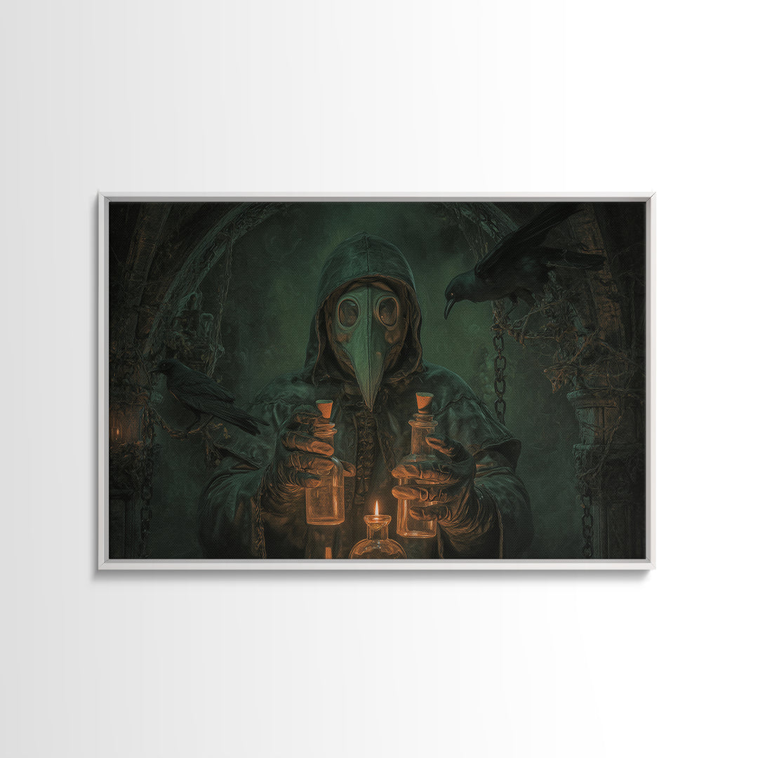 The Plague Doctor, Landscape Wall Art, Gothic Horror Wall Art, Framed Canvas Print, Halloween Wall Decor, Gothic Home Decor