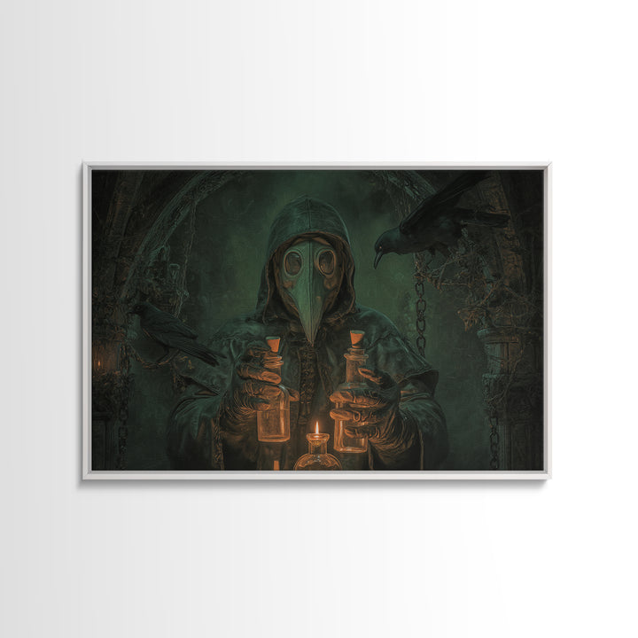 The Plague Doctor, Landscape Wall Art, Gothic Horror Wall Art, Framed Canvas Print, Halloween Wall Decor, Gothic Home Decor