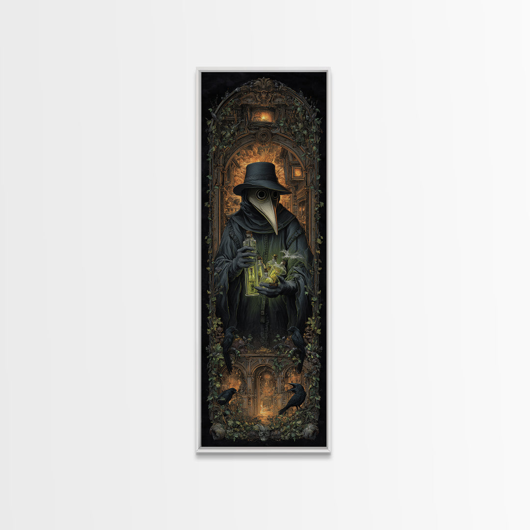 The Plague Doctor, Tall Narrow Wall Art, Haunted Gothic Art, Framed Canvas Print, Halloween Wall Decor, Gothic Home Decor, Spooky Wall Decor