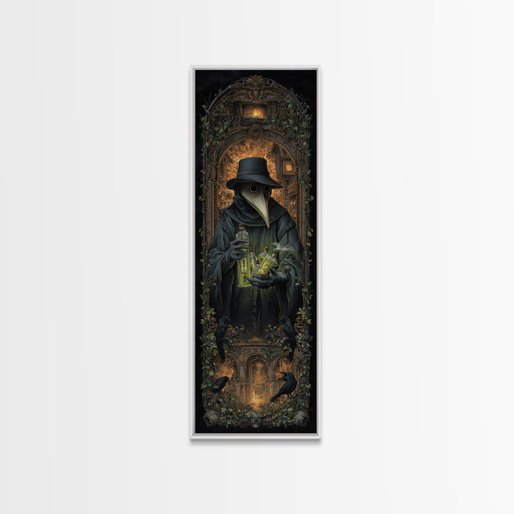 The Plague Doctor, Tall Narrow Wall Art, Haunted Gothic Art, Framed Canvas Print, Halloween Wall Decor, Gothic Home Decor, Spooky Wall Decor