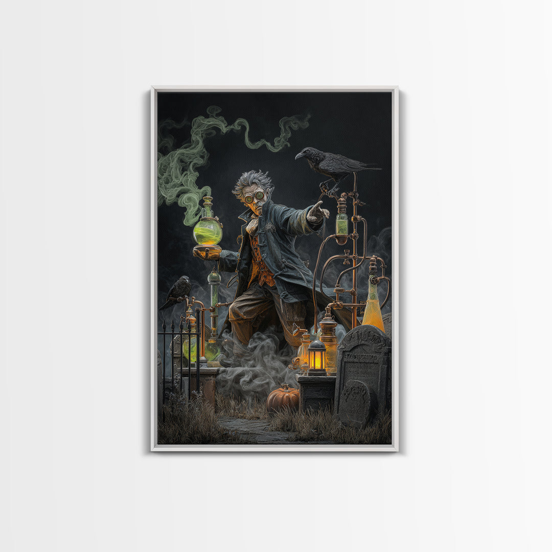The Mad Alchemist, Vertical Wall Art, Macabre Wall Art, Framed Canvas Print, Halloween Wall Decor, Gothic Home Decor, Spooky Wall Decor
