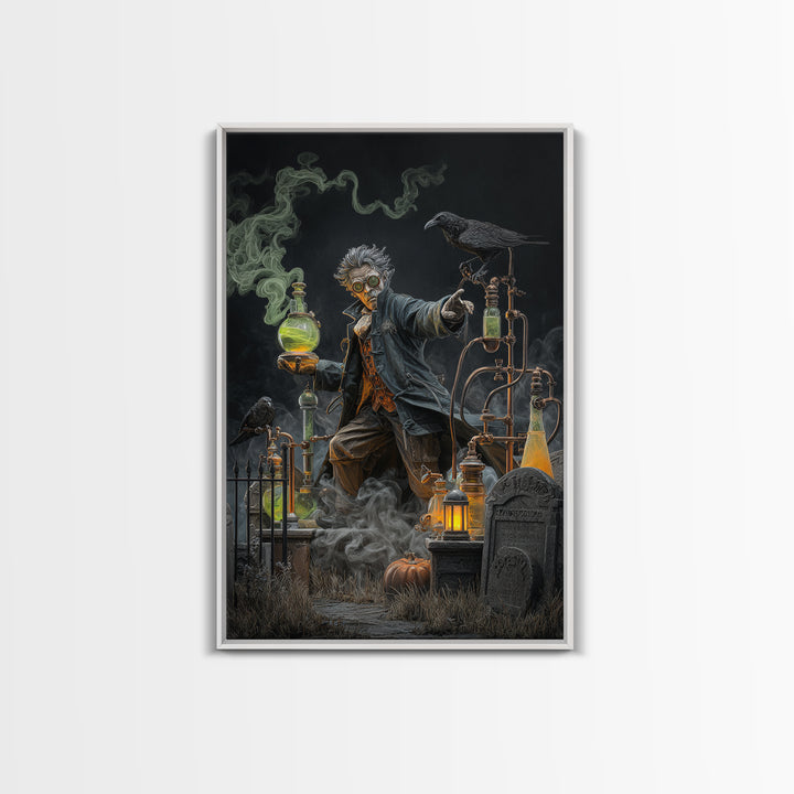 The Mad Alchemist, Vertical Wall Art, Macabre Wall Art, Framed Canvas Print, Halloween Wall Decor, Gothic Home Decor, Spooky Wall Decor